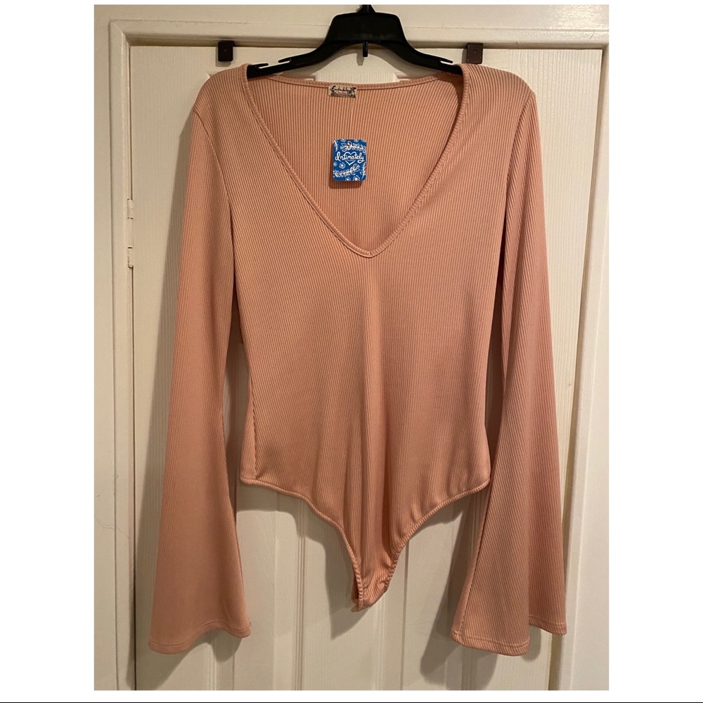 Free People bell-sleeve bodysuit with thong back